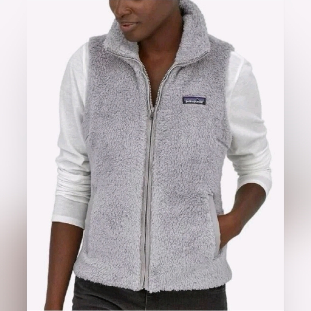 Patagonia Los Gatos Vest Gray Fuzzy Full Zip Sz S Teddy Bear Fleece.
